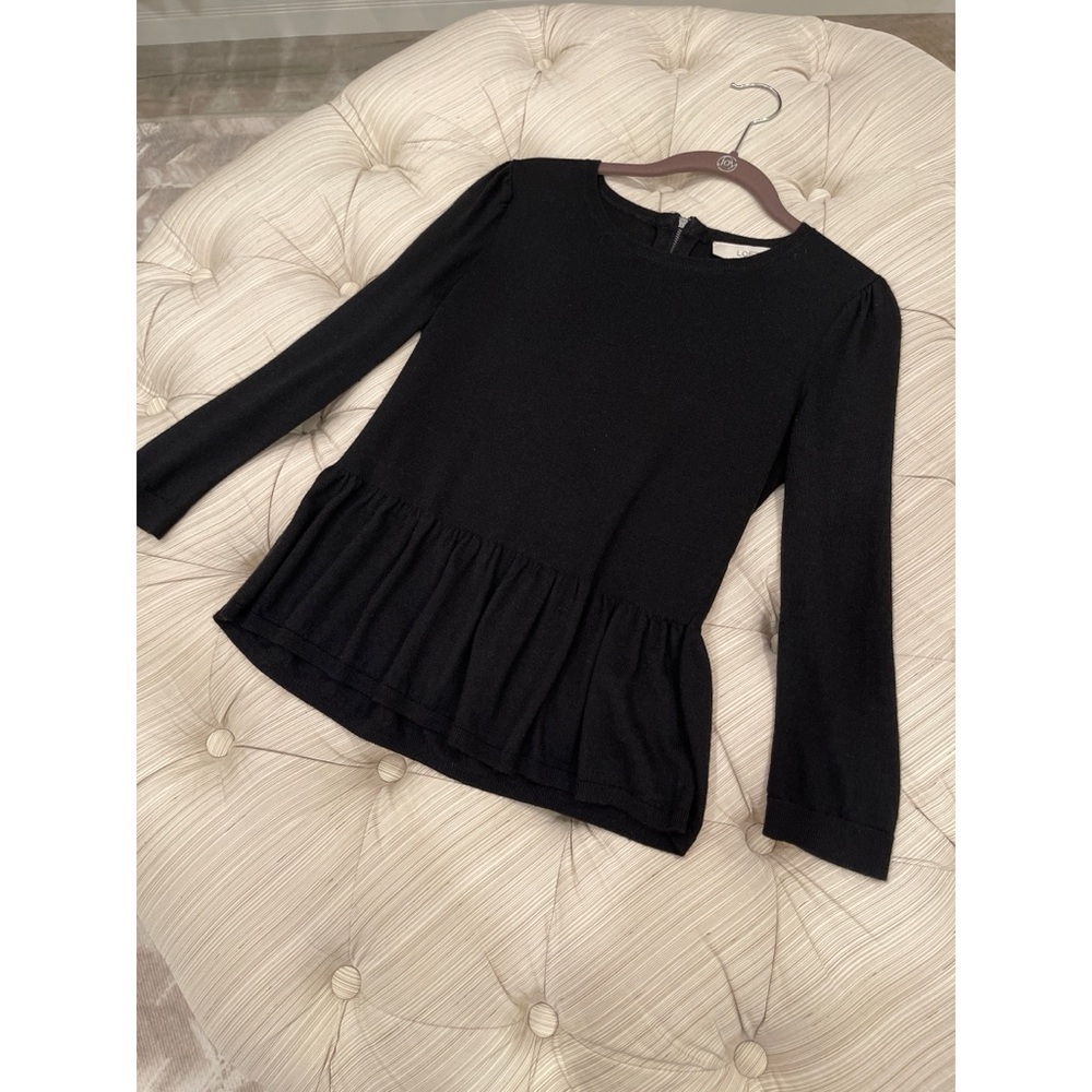 LOFT Black Peplum Sweater Blouse with Back Zipper Detail